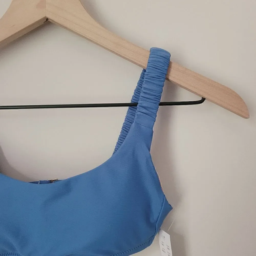 New J.Crew Scrunchie-Strap Squareneck Bikini Top Size XXS in Blue NWT